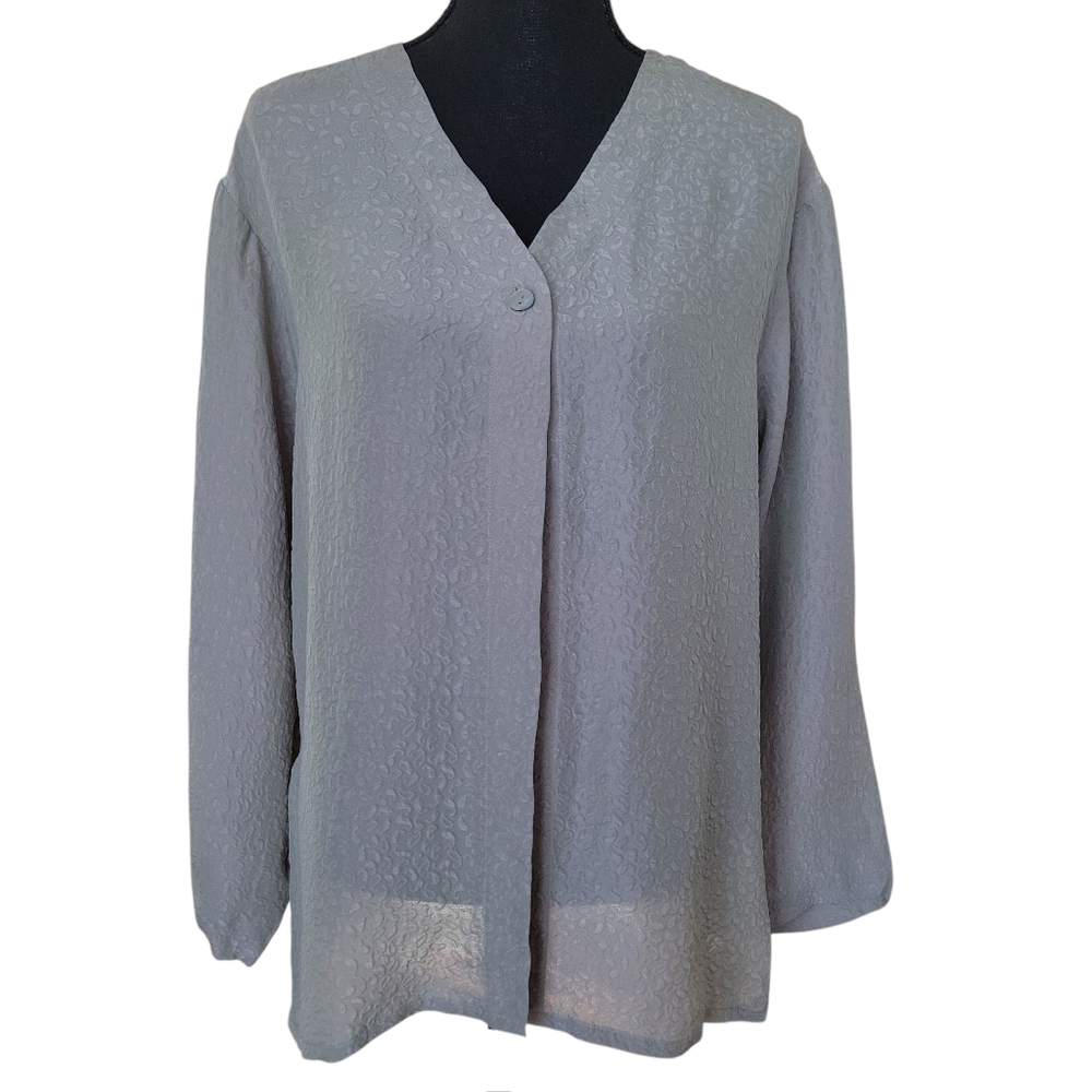 Lutar NWT Green and Tan 100% Sand Washed Silk Blouse Women's Size M
